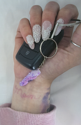 Violet Dreams lavender to deep purple gradient nail keychain with floral details and AB rhinestones