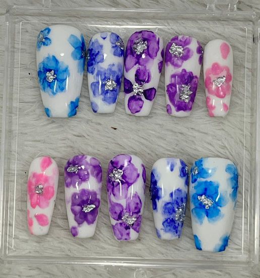 Luxury handmade nails with watercolor flowers