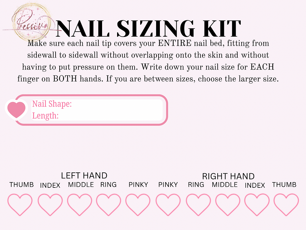 Nail Sizing Kit with instructions and size recording form.