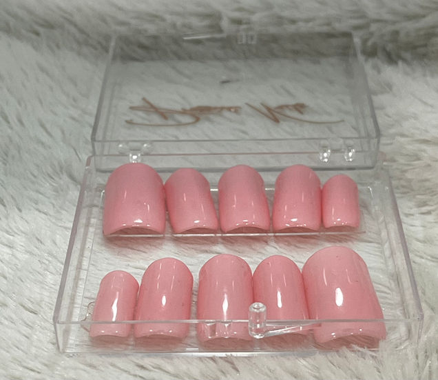 Milky pink jelly press-on nails with glossy shine