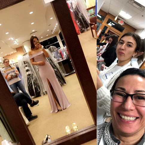 Trying on prom dresses senior year.
Cooking class with mom.
