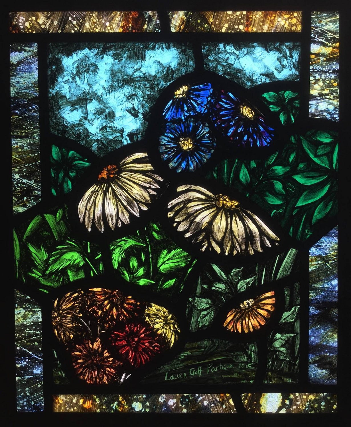 Painted stained glass flowers
