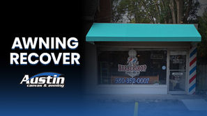 A Custom Green Awning Recover for Joey's Barbershop in Concord, NC
