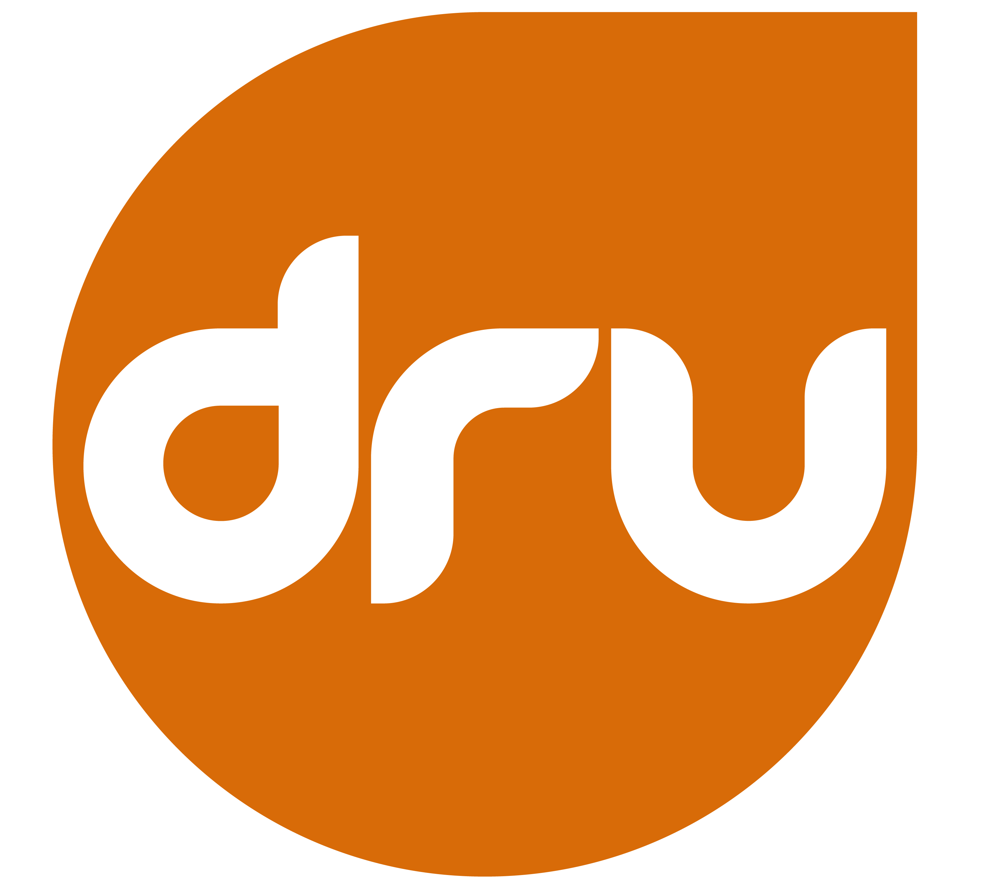 Dru logo, white text on an orange background