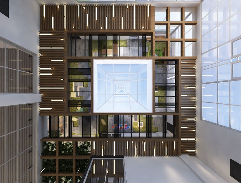 Skylight with west coast wood ceiling design with reflective mirror