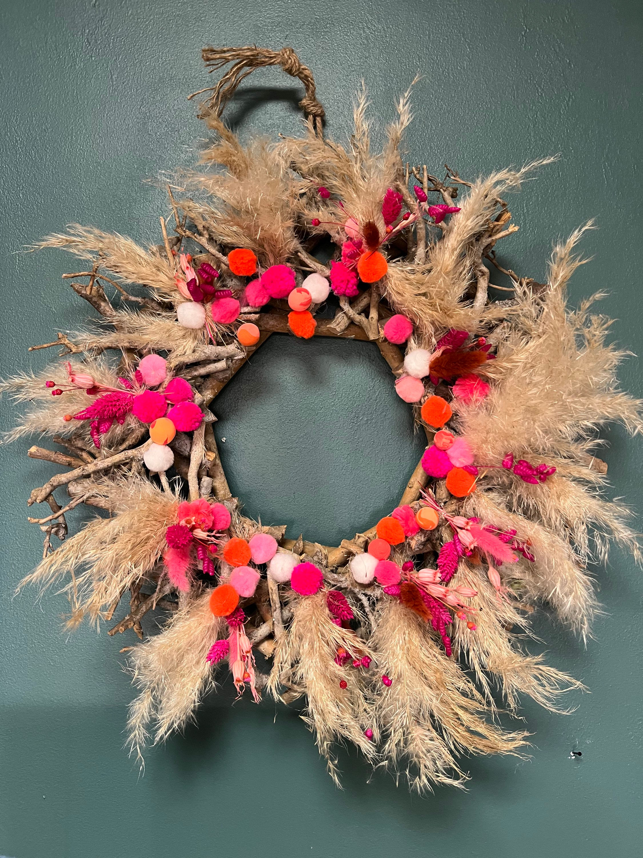 Couronne pampa et pompons 50 cm