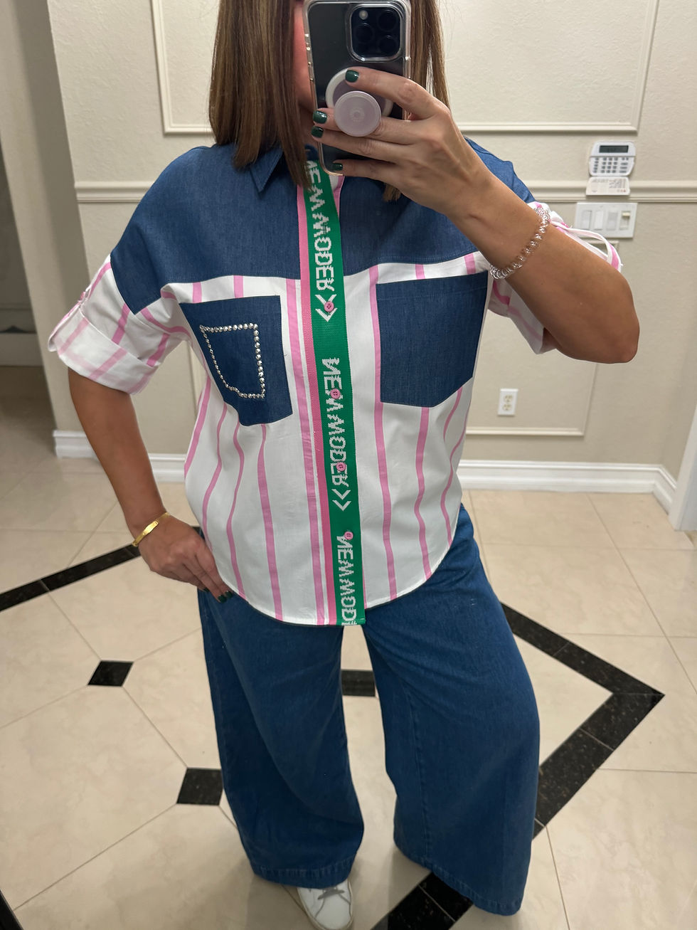 Thumbnail: Green and Fusia Stripe shirt