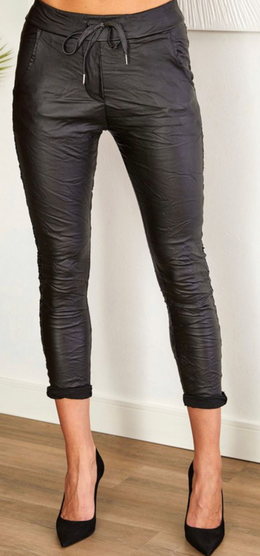 Thumbnail: PU Leather Braided Crinkled Jogger