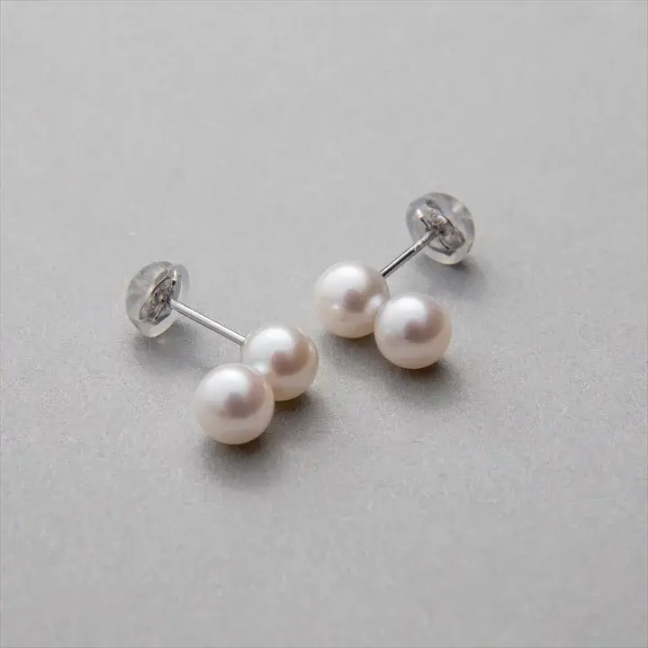 Thumbnail: CARINA - Double Akoya Pearls Earrings Studs 5.5 - 6.0mm setting in K18YG