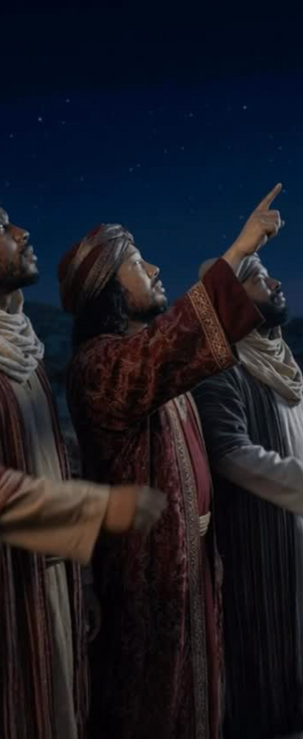 The three wise men journey to visit baby