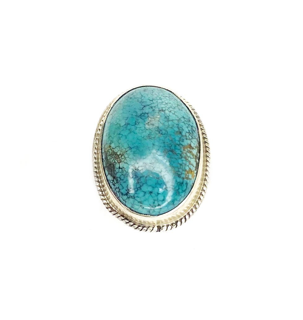 Thumbnail: Turquoise Oval Stone Silver Ring