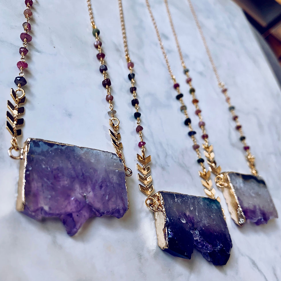 Thumbnail: Tourmaline Amethyst Slice Necklace