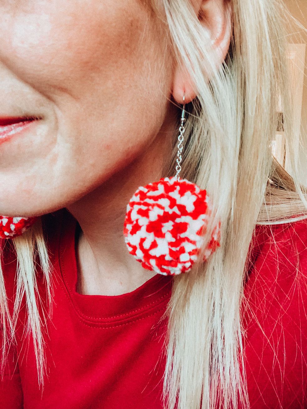 Thumbnail: Cracked Candy Cane Pom Pom Earrings