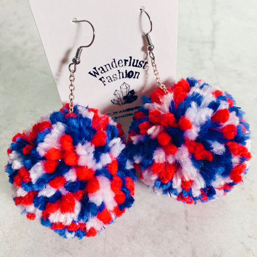 Red, White Blue Pom Pom Earrings wanderlust-fashion
