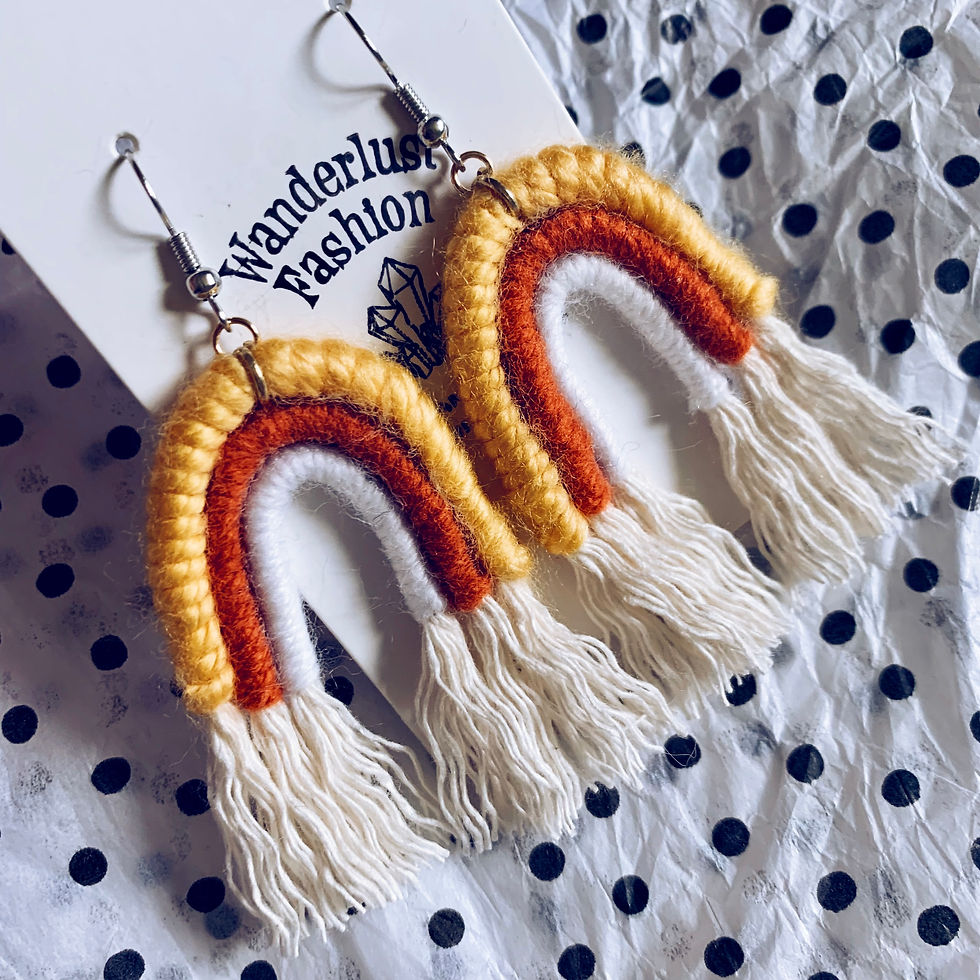 Thumbnail: Candy Corn Rainbow Tassel Earrings