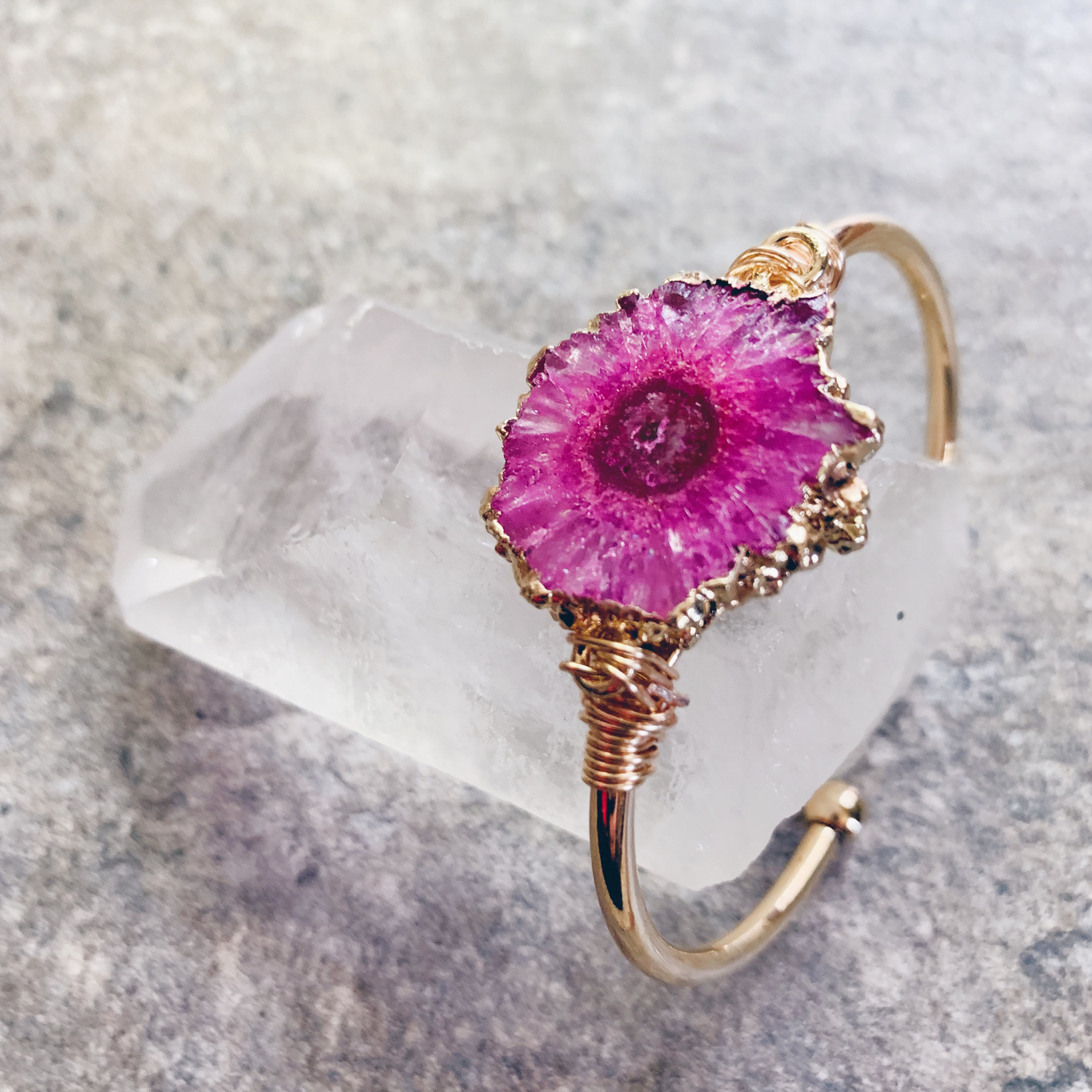 Pink Geode Crystal Cuff
