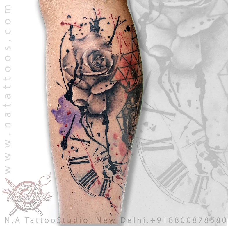 Abstract Rose Clock Tattoo Abstract Rose Clock Tattoo