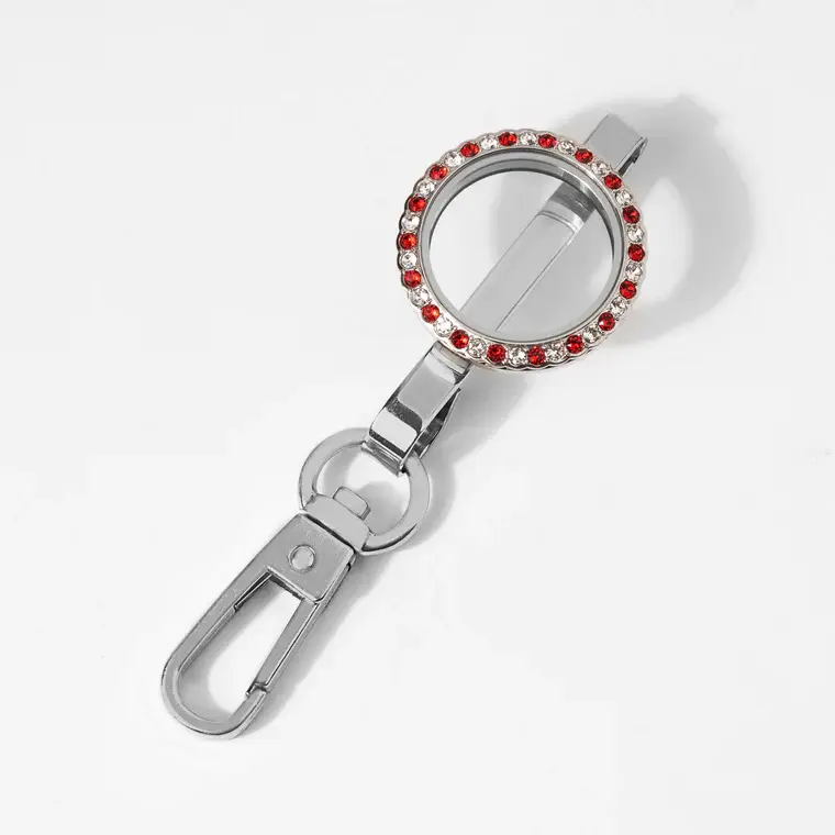 LK9188 - Lg Silver Purse Bag Clip Keychain with Clear & Red Crystals