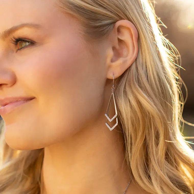 ER2149 Silver Geo Pave Crystal Drop Earrings
