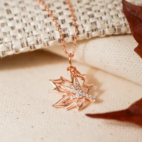 NL3015 Rose Gold Pave "Leaf" "Begin Again" Pendant Necklace