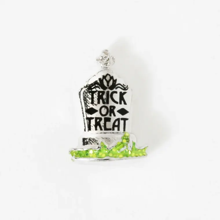 CH3719 - Silver "Trick Or Treat" Gravestone Charm