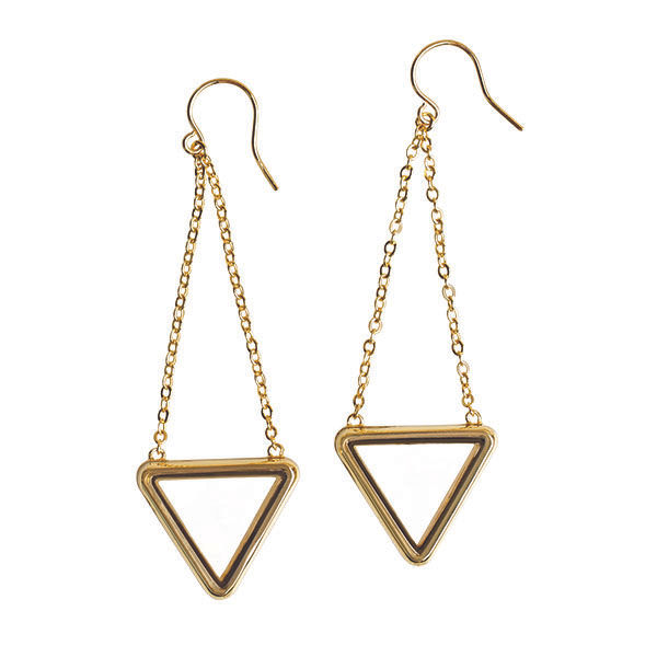 LK2102 Gold Triangle Locket Drop Earrings