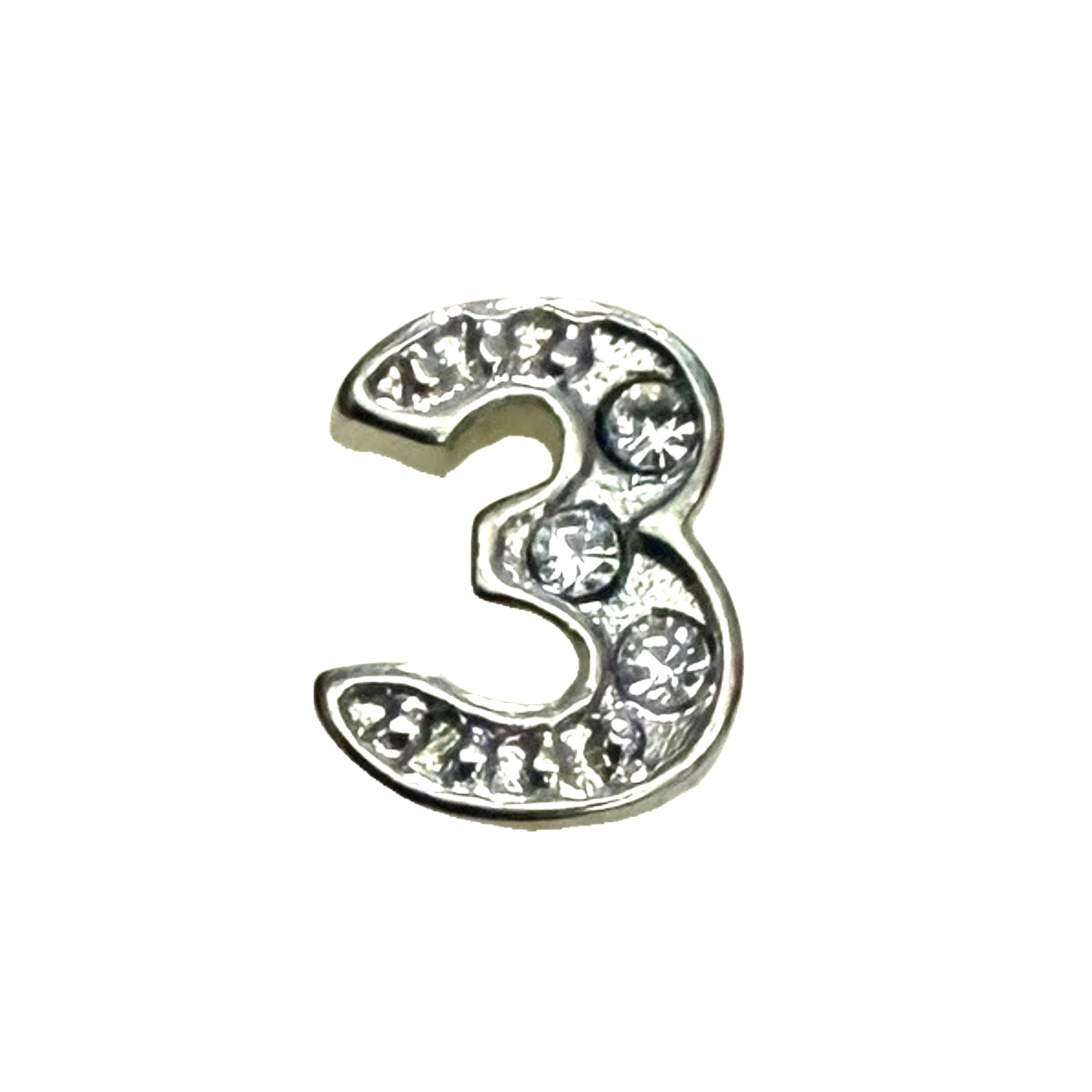 CH1704 - Silver Crystal Pave Number "3" Charm