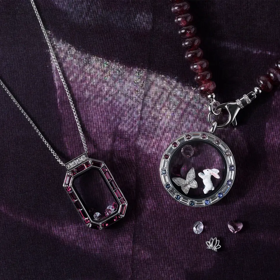 LK1217 Silver & Amethyst Baguette Living Locket Set