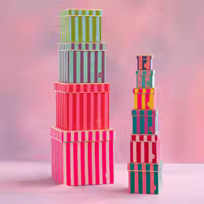 Pop of Flock Stripe Nesting Boxes Set of 10 - Glitterville SIG1928