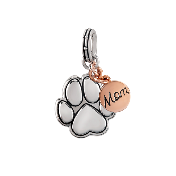 PN2015 Silver + Rose Gold Paw Mom Pendant Charm