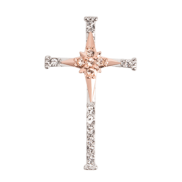 WN1051 - Silver and Rose Gold Cross Window Plate with Accent Crystals