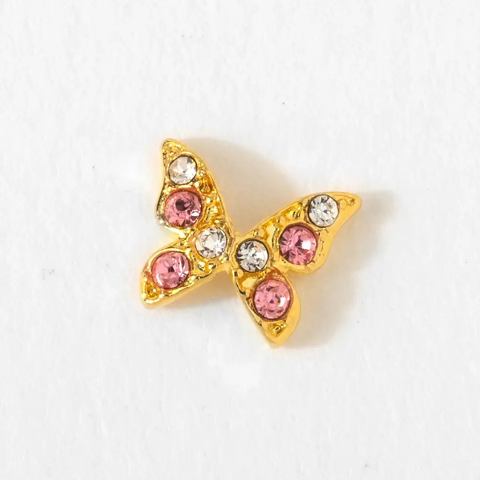 CH3905 - Gold Butterfly with Pink/Clear Crystals Charm