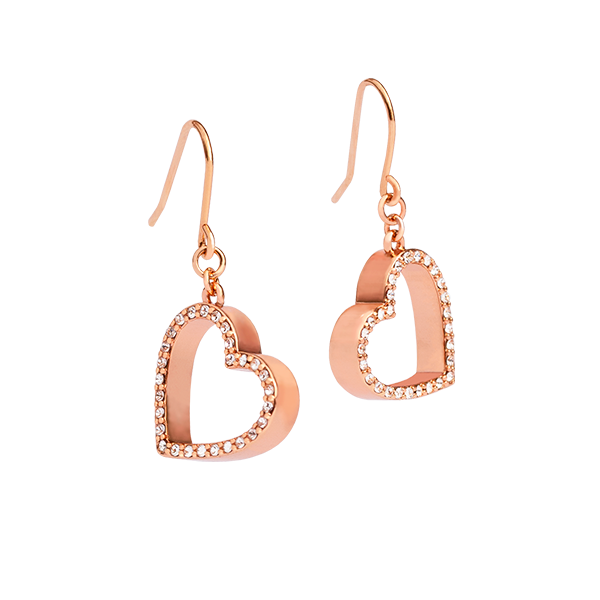 ER1037 Rose Gold + Crystal Heart Drop Earrings