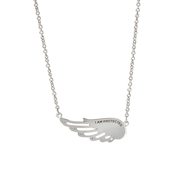 NL1018 Silver "I Am Protected" Angel Wing Necklace
