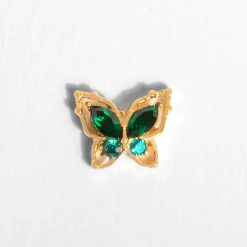 CH3640 - Gold Trim Butterfly W/Emerald Green Crystals Charm