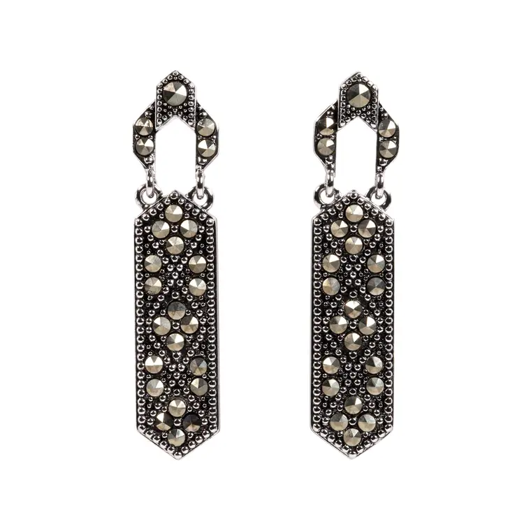 ER2135 Art Deco Marcasite Drop Earrings