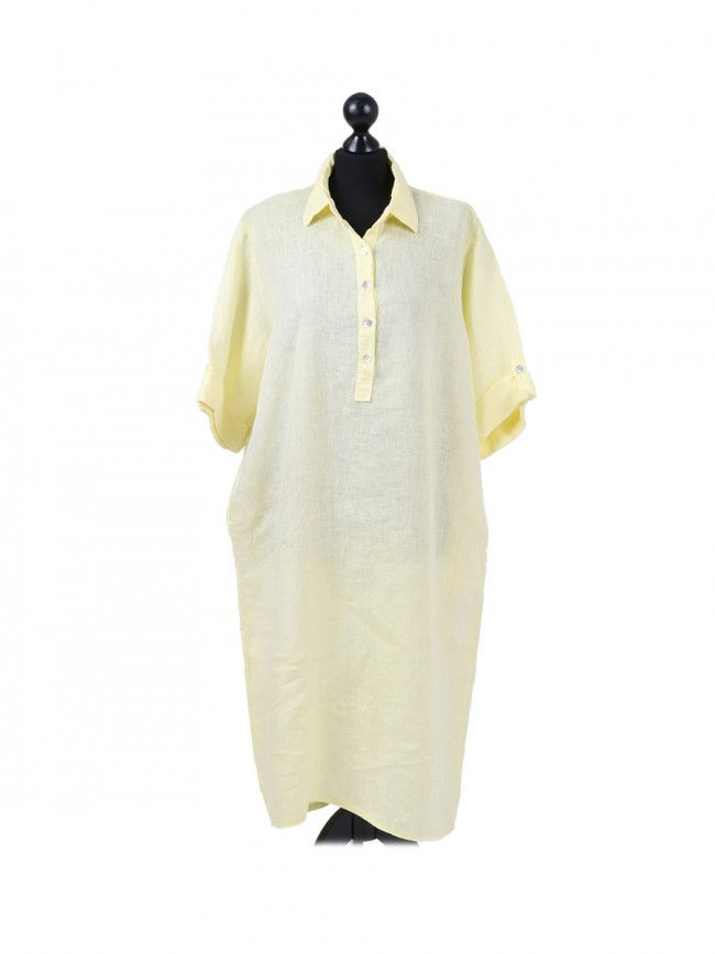 Italian Plain Front Buttons Linen Lagenlook Dress
