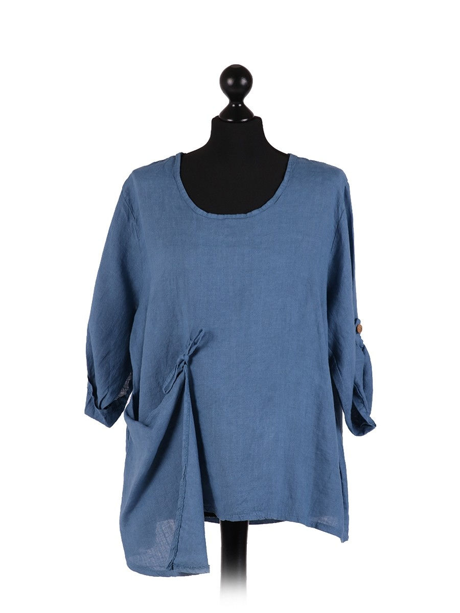 Thumbnail: Italian Asymetric Front String Tie Lagenlook Crop Top