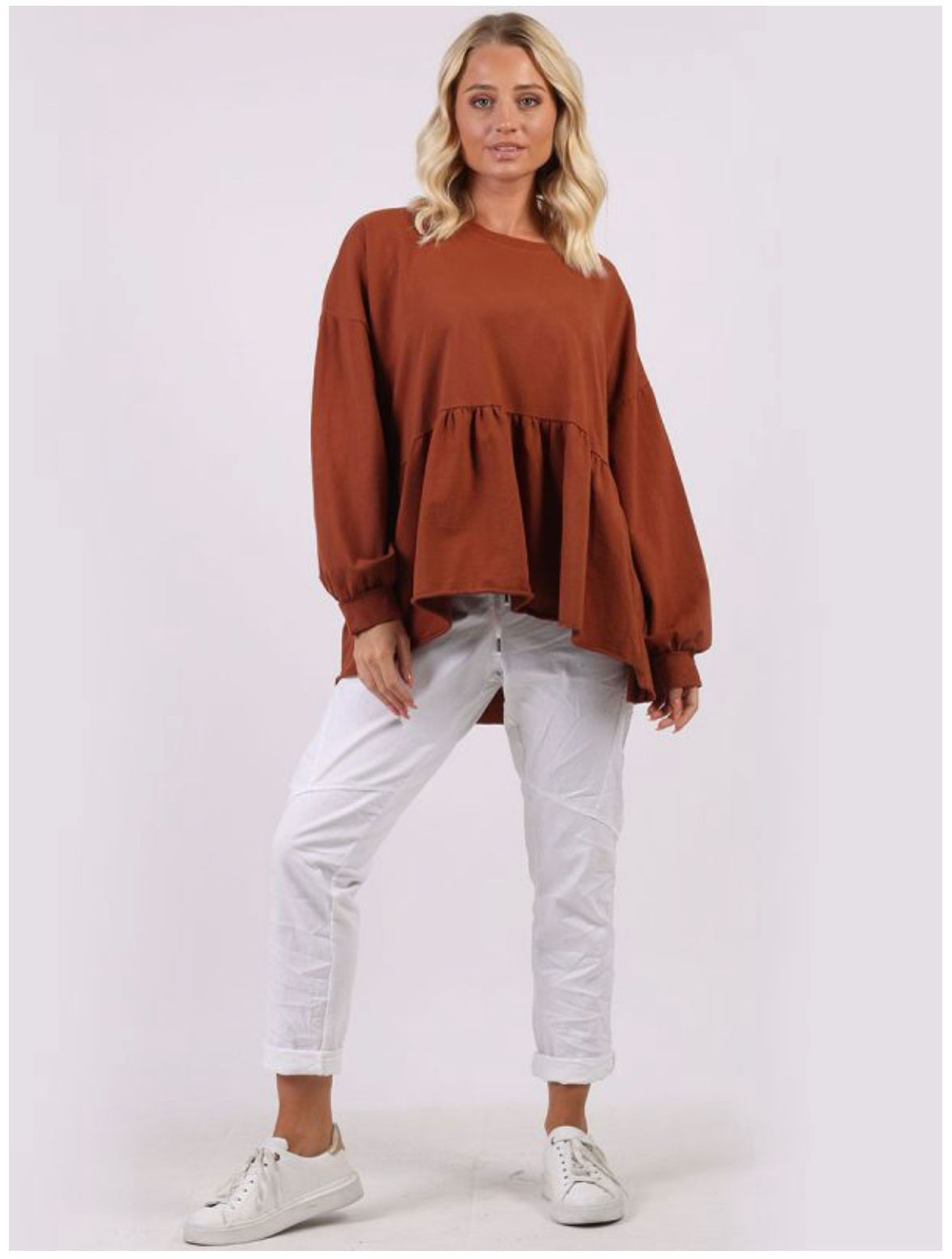 Dipped Hem Cotton Lagenlook Peplum Top