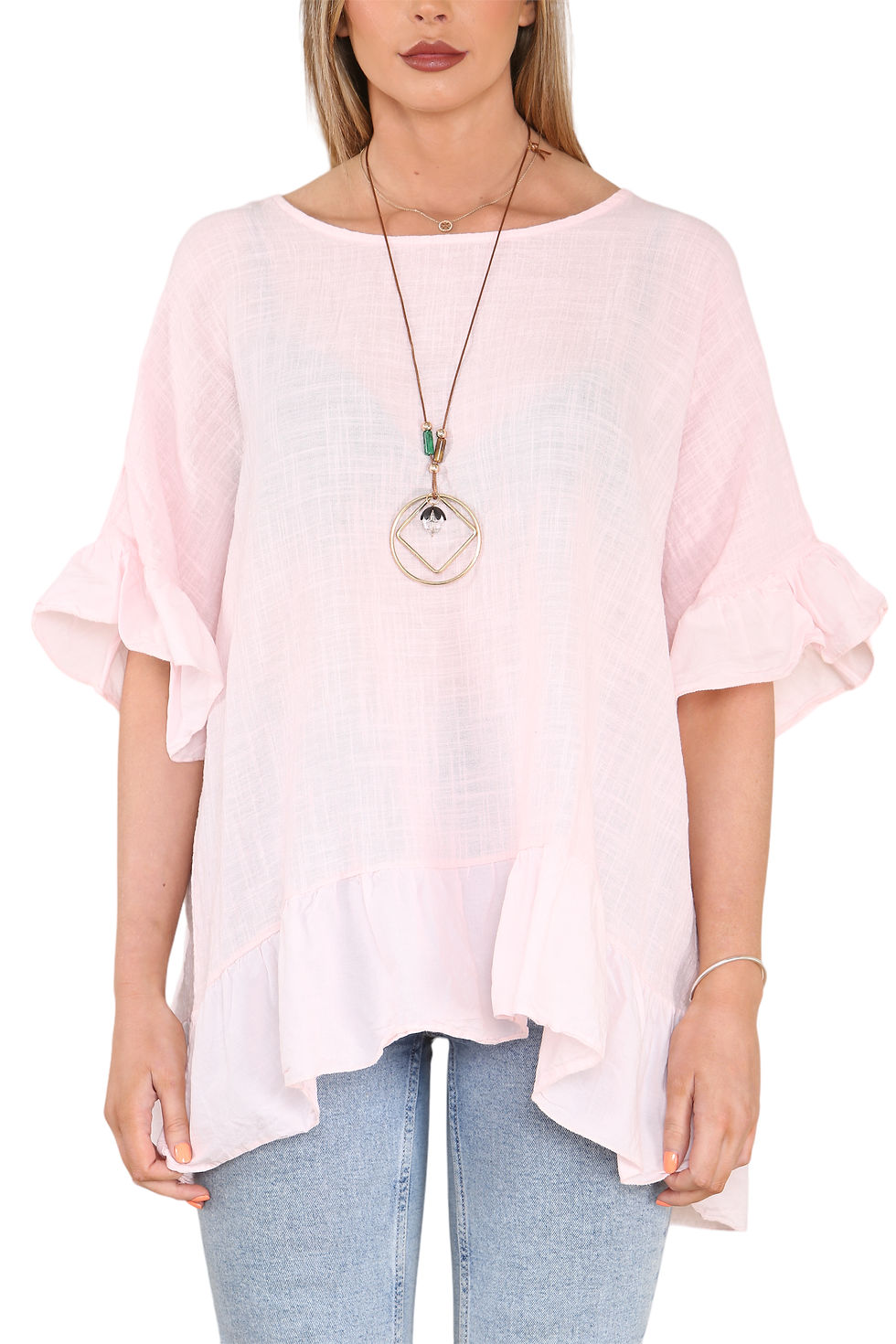 Thumbnail: Frill Hem & Sleeve Floaty Top 