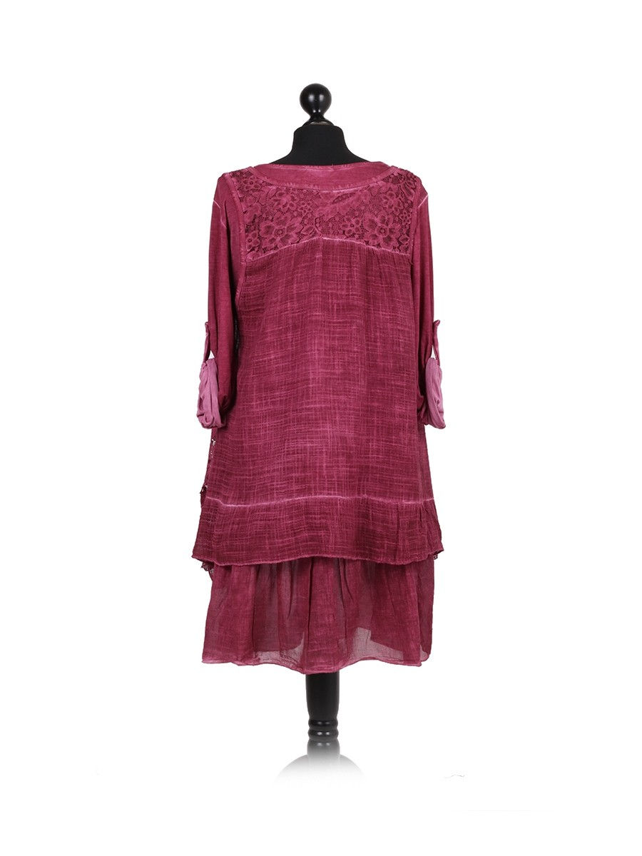 Thumbnail: Italian Plain 2 Layer Crochet Net Cotton Lagenlook Top