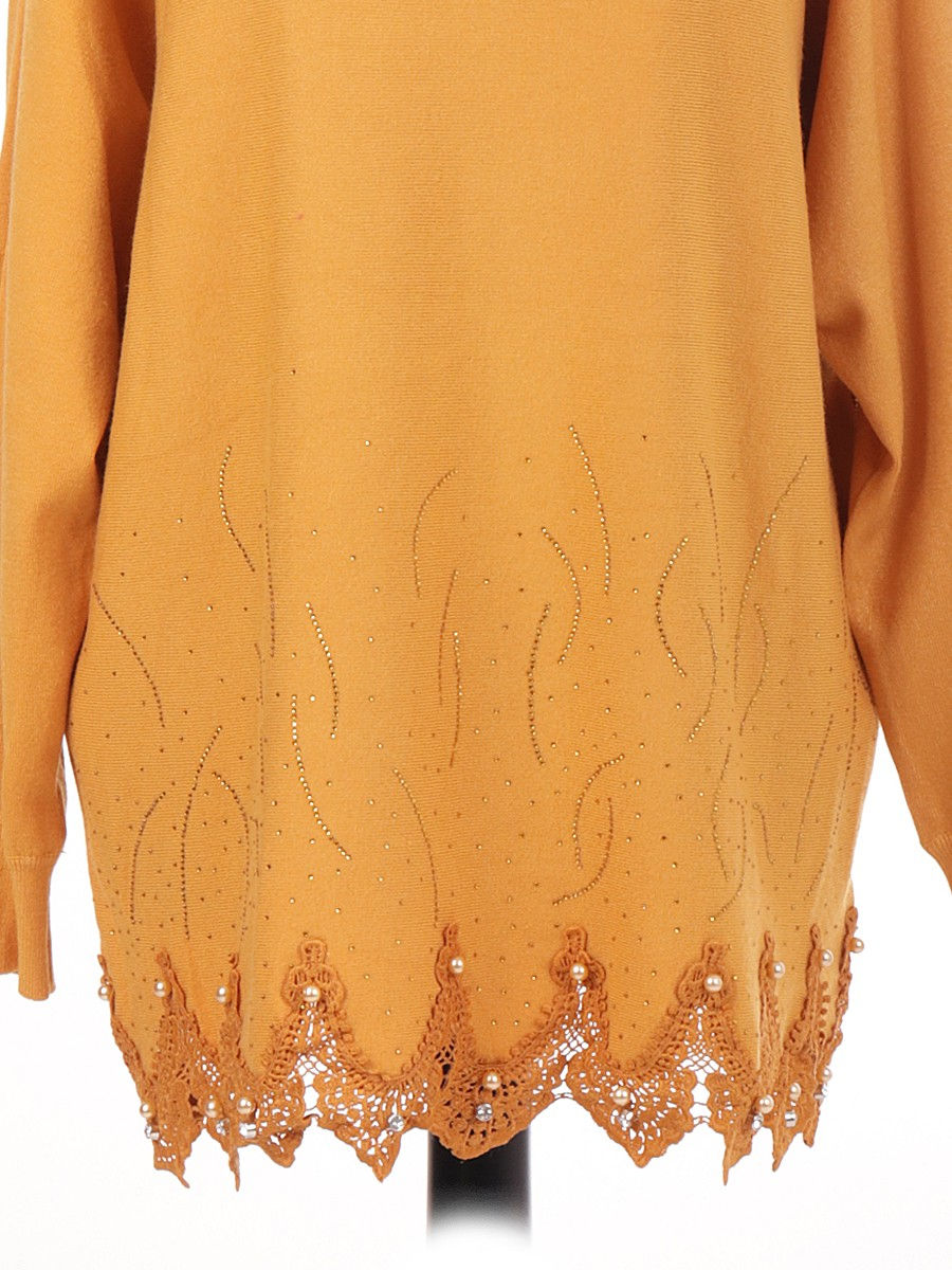 Thumbnail: Italian Knitted Jumper With Lace Hem & Diamante Pattern
