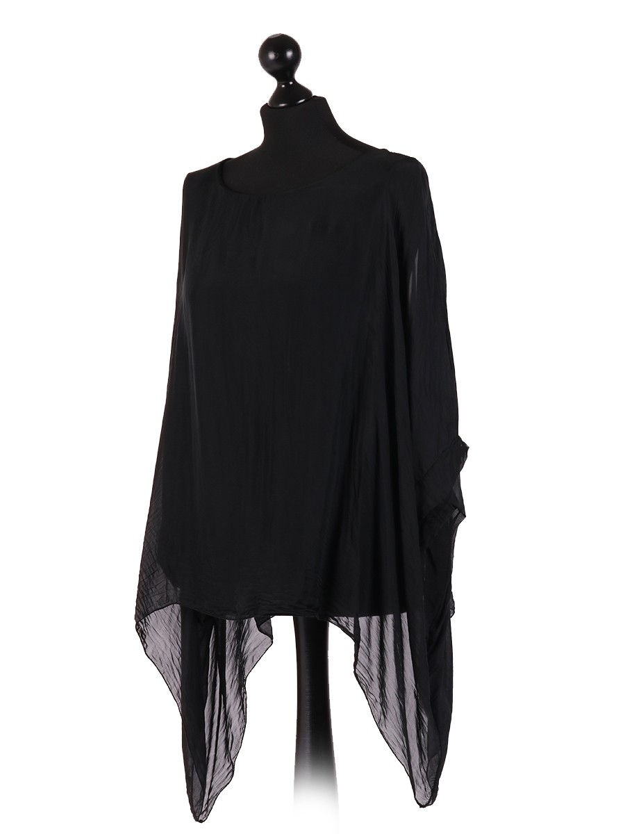Thumbnail: Italian Plain Batwing Silk Tunic Top