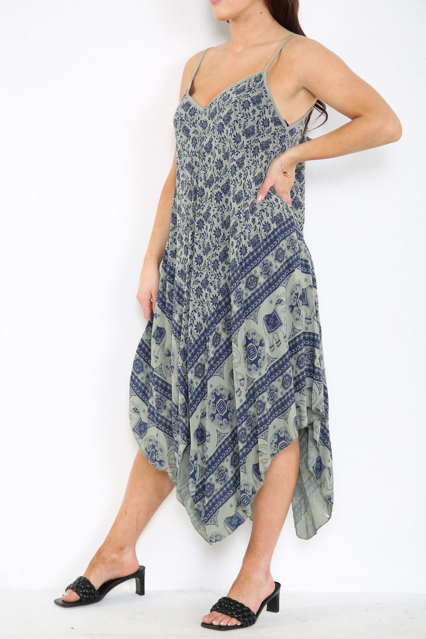 Thumbnail: Boho & Elephant Hem Print Strappy Dress 