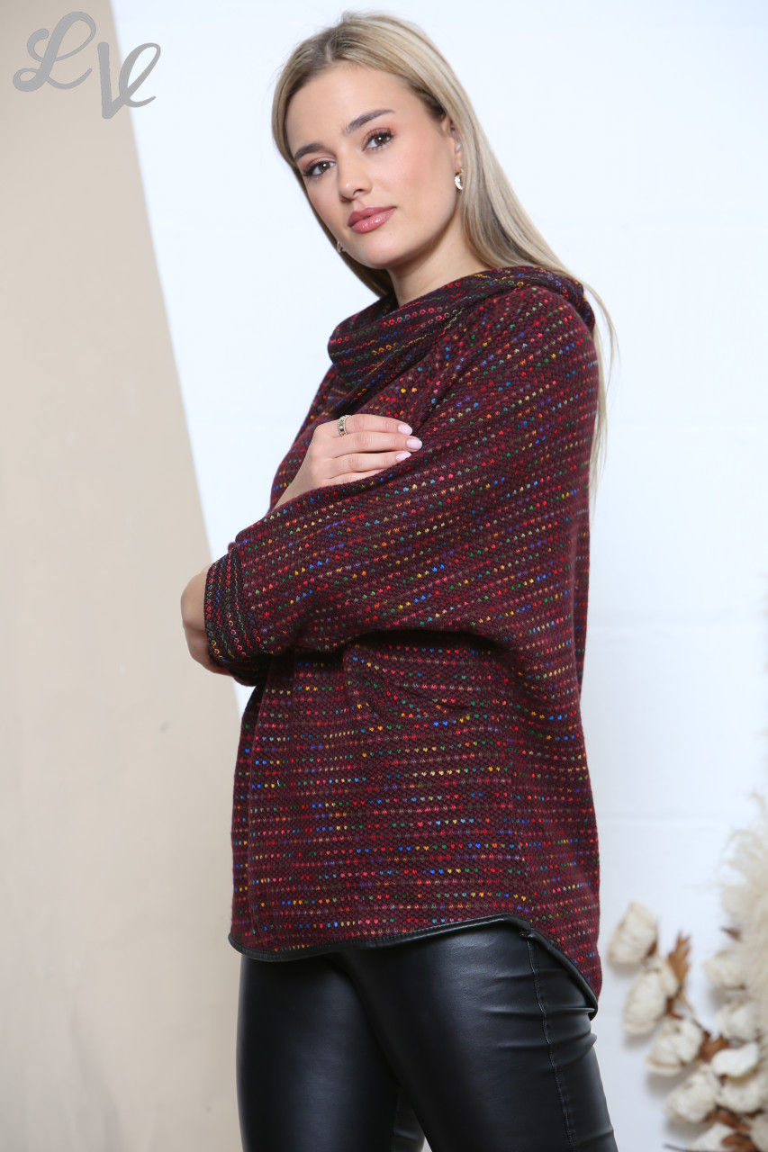 Thumbnail: Multicoloured Dot Brick Print Cowl Neck Jumper 