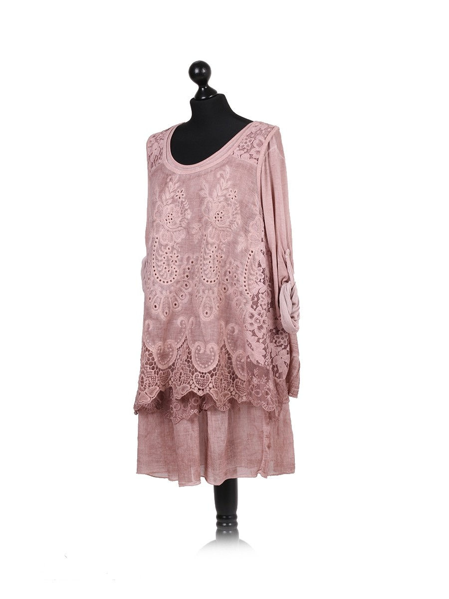 Thumbnail: Italian Plain 2 Layer Crochet Net Cotton Lagenlook Top
