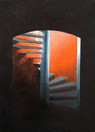 Huile sur toile, peinture, Garance Monziès, escalier, lumière, ombre, bateau, Londres