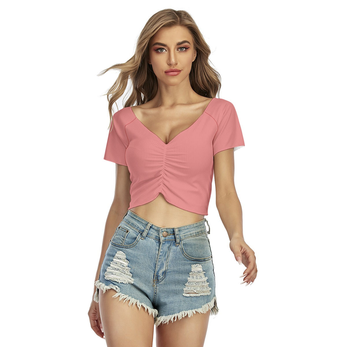 Drawstring Front Crop Tee