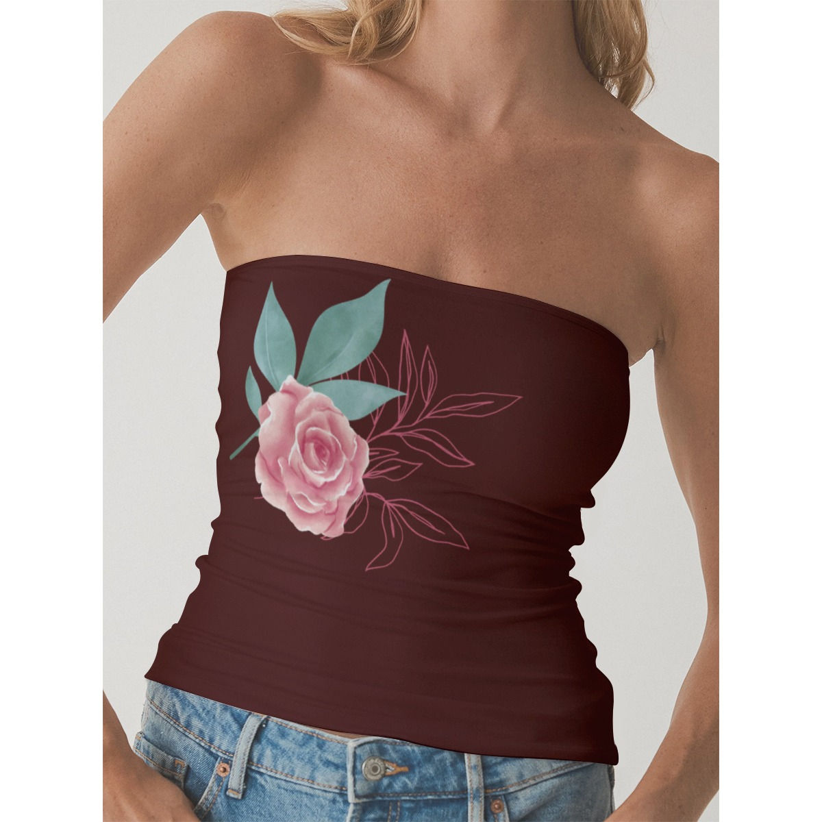 Double-Layer Floral Strapless Top