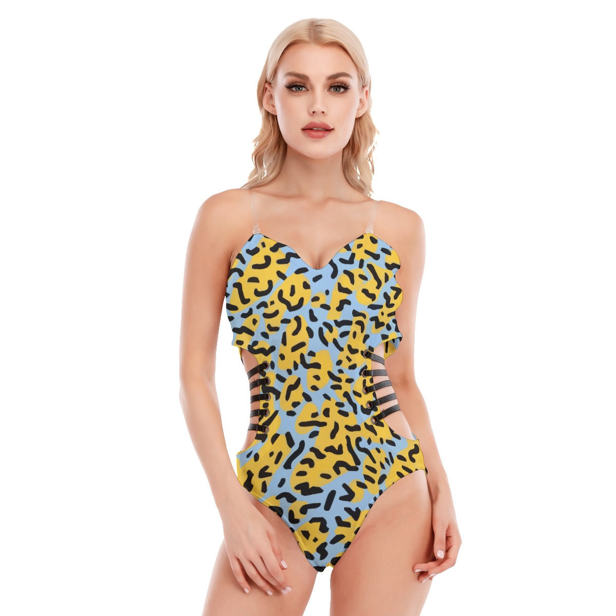 Women's Tube Top Bodysuit With Side Black Straps